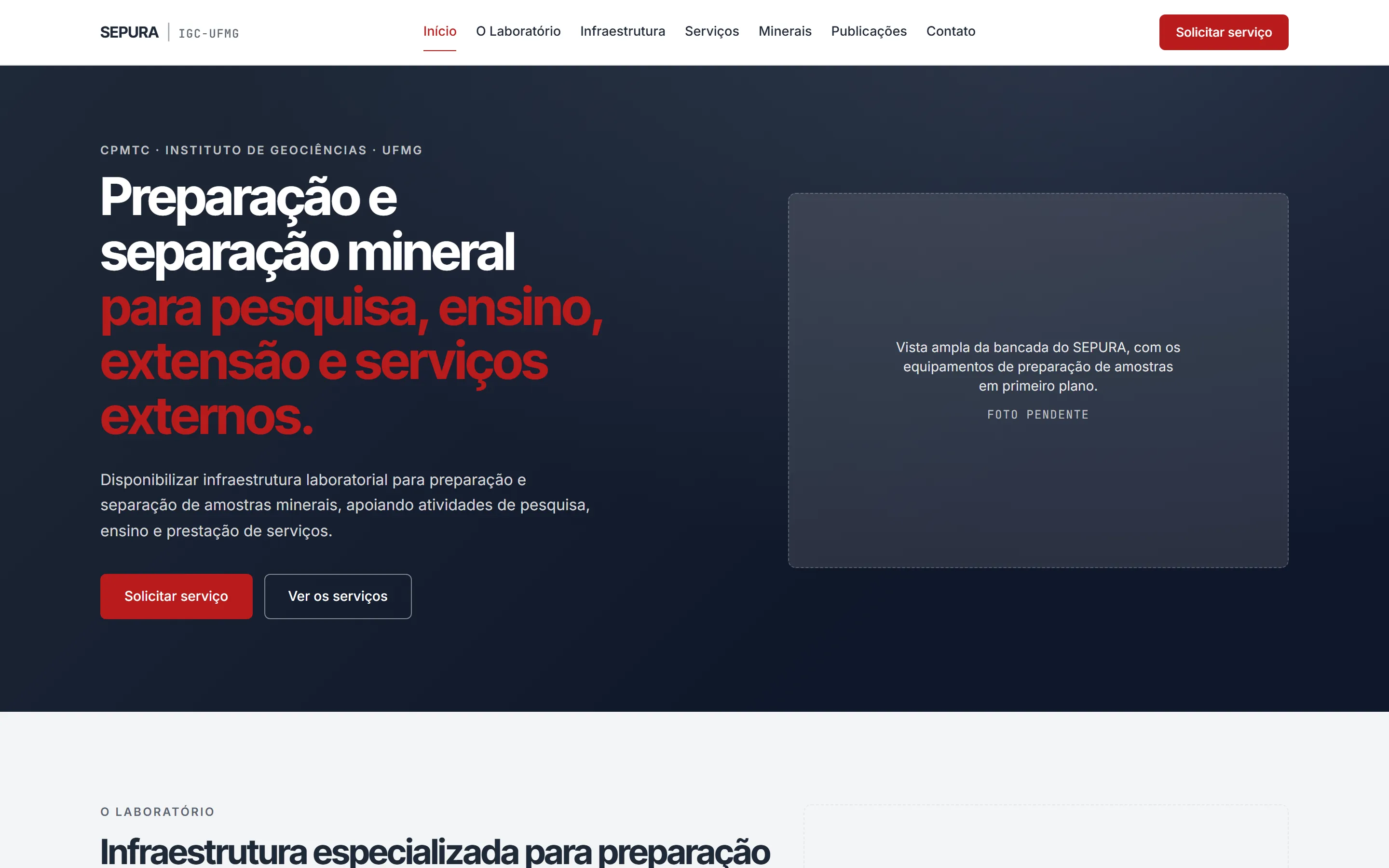 Primeira tela do site SEPURA